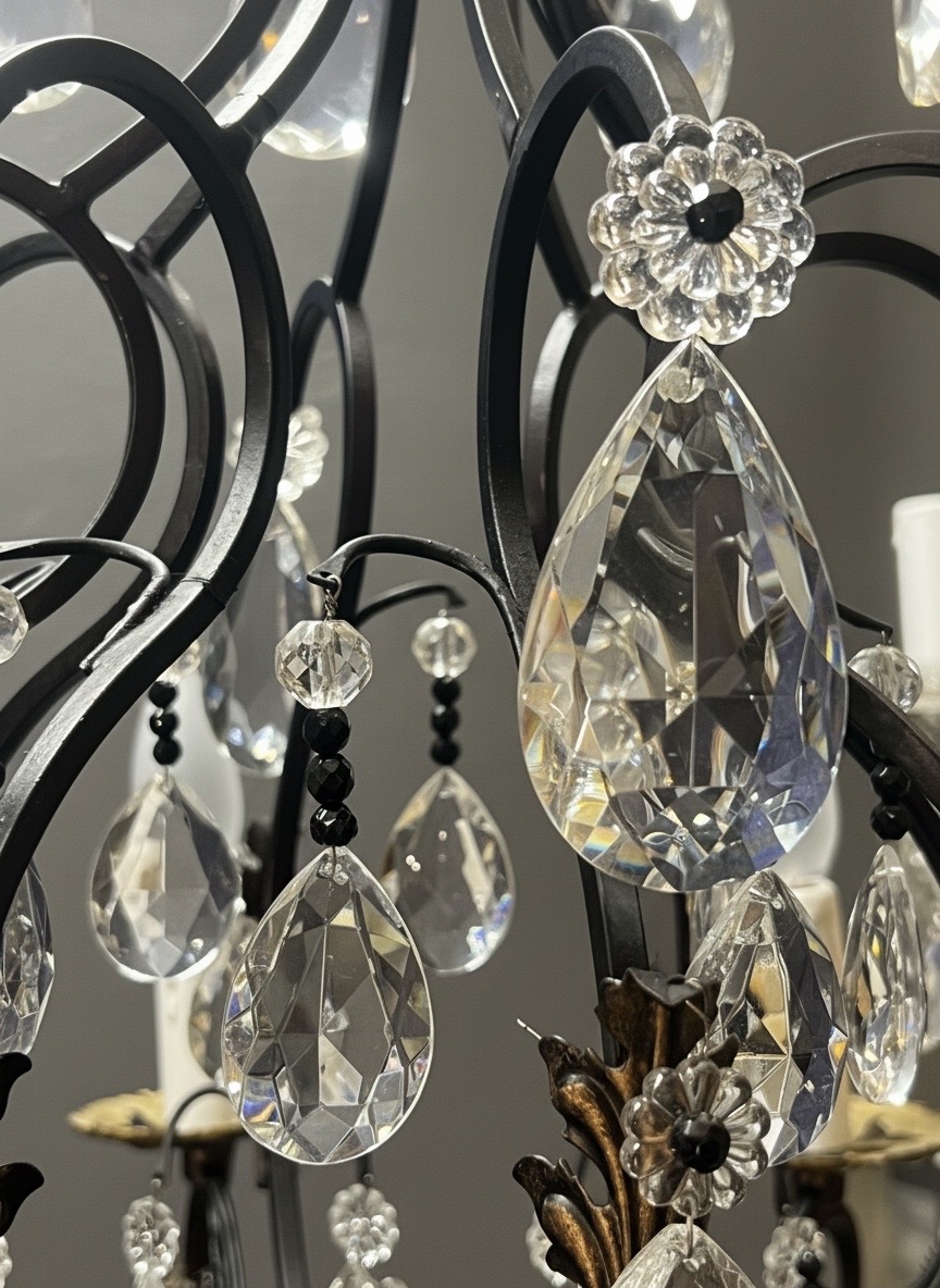 Ref 140 / Art Deco 8-light Wrought Iron Chandelier – Fully Refurbished-photo-1