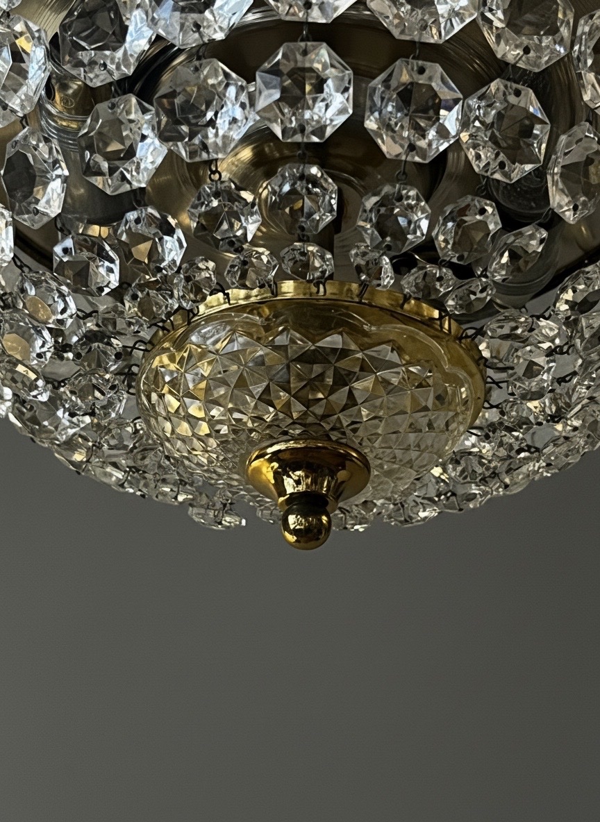 Ref 142 / 2-light Basket-style Chandelier/ceiling Light With Crystal Drops / Fully Refurbished-photo-2