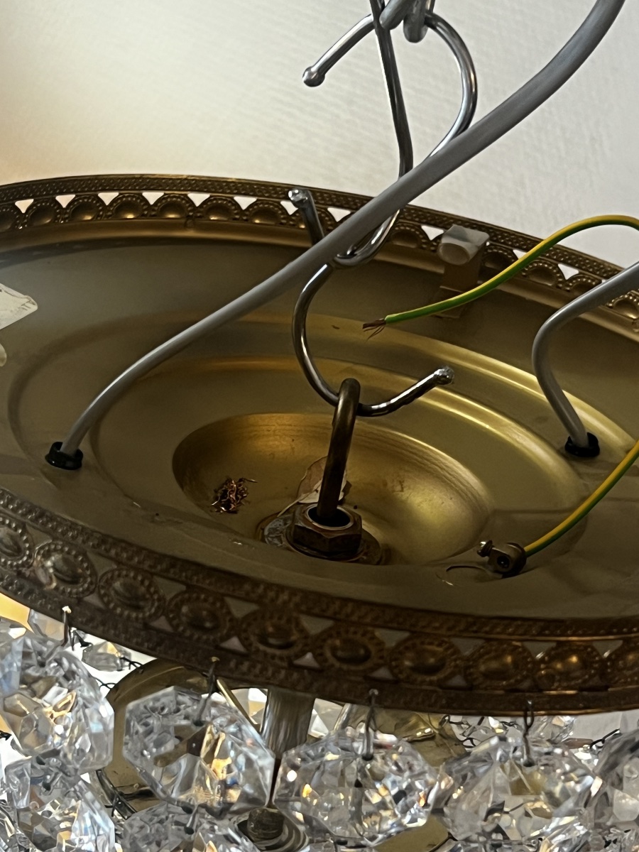 Ref 142 / 2-light Basket-style Chandelier/ceiling Light With Crystal Drops / Fully Refurbished-photo-1