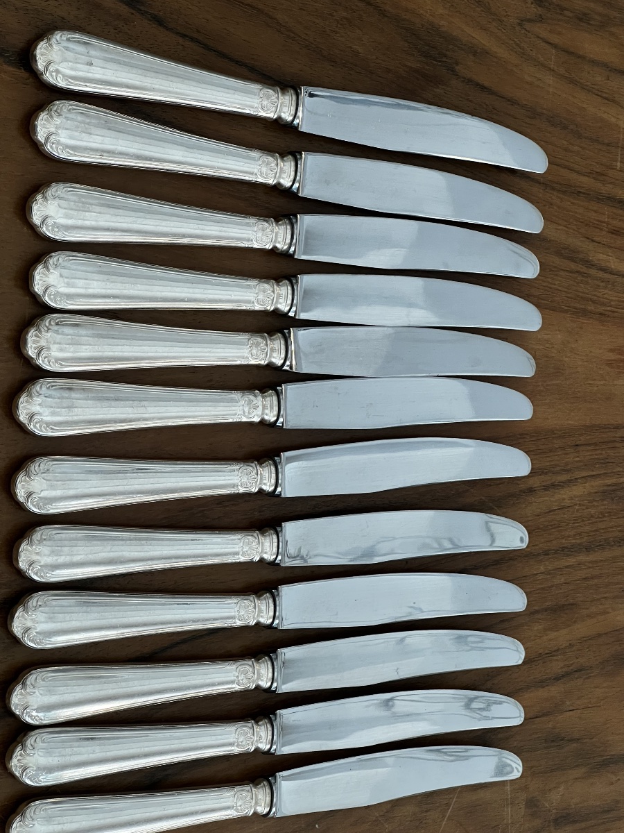 12 Silver-plated Knives, Coquille Pattern-photo-2