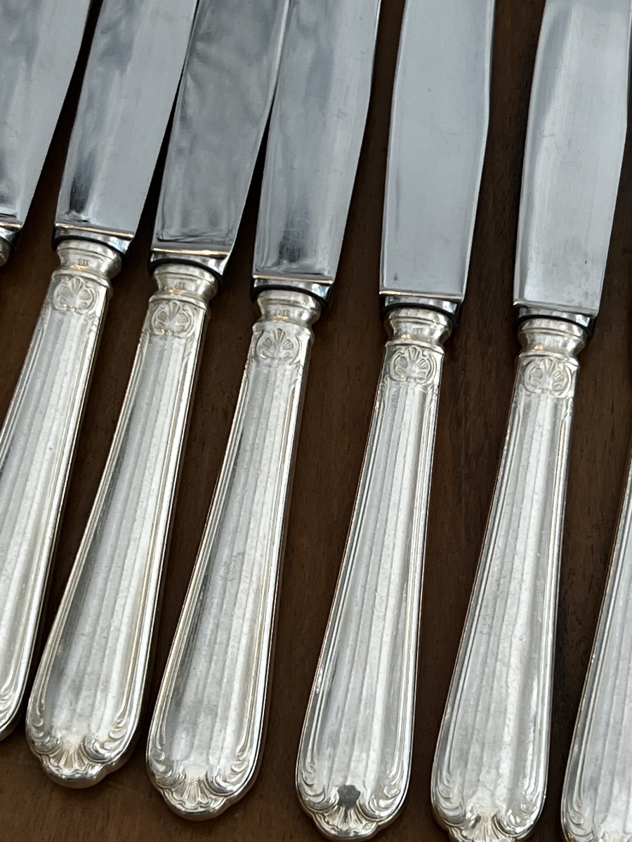 12 Silver-plated Knives, Coquille Pattern-photo-4