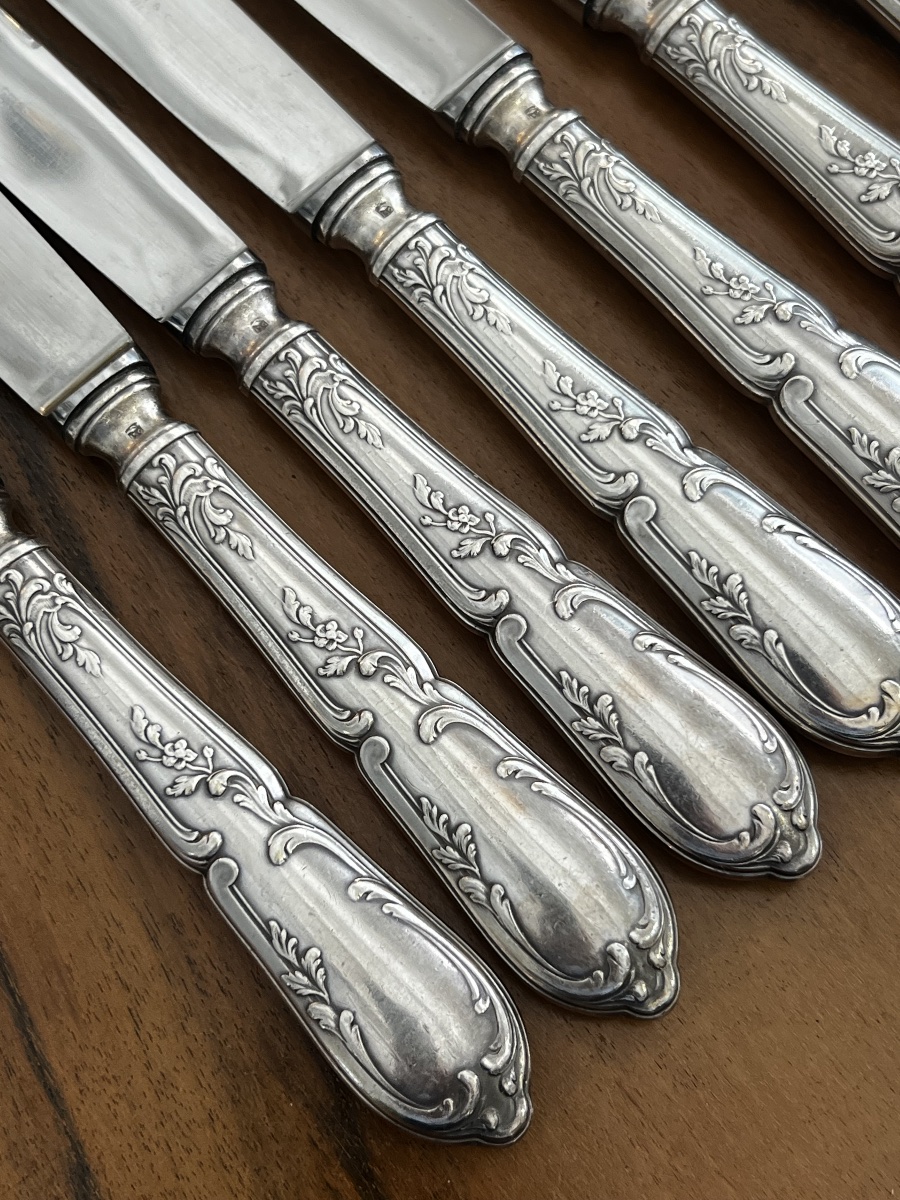  Série de 10 couteaux en métal Argenté