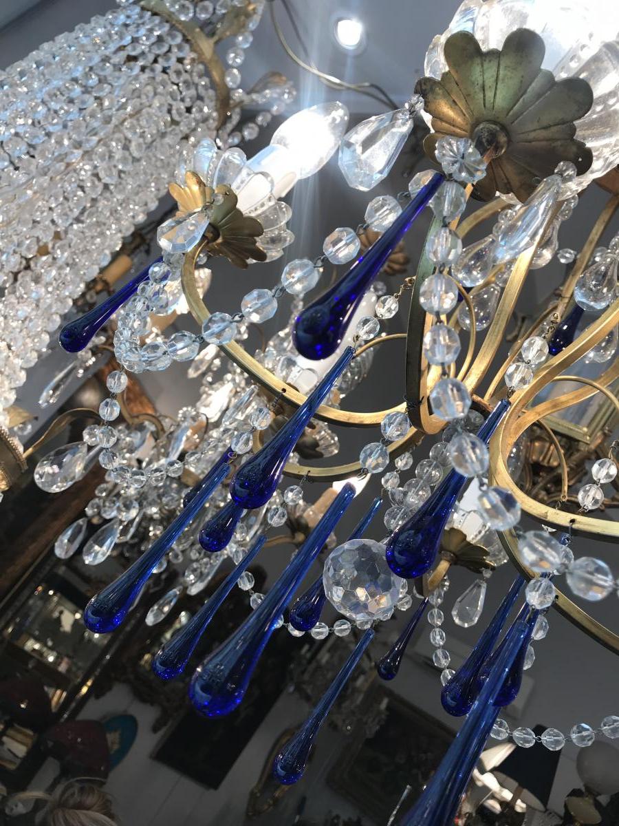 Lustre 6 LumiÈres Pampilles Couleurs Bleu Murano-photo-2