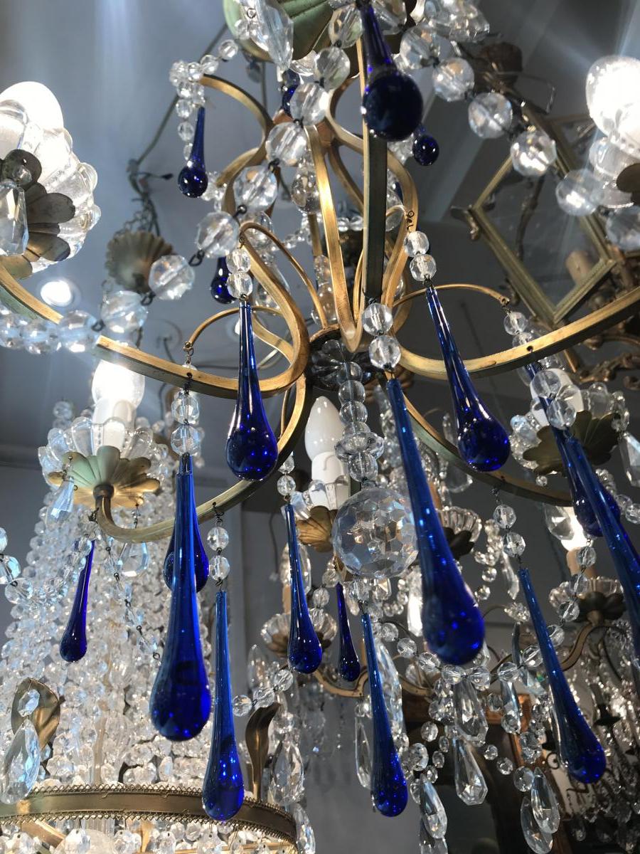 Lustre 6 LumiÈres Pampilles Couleurs Bleu Murano-photo-4