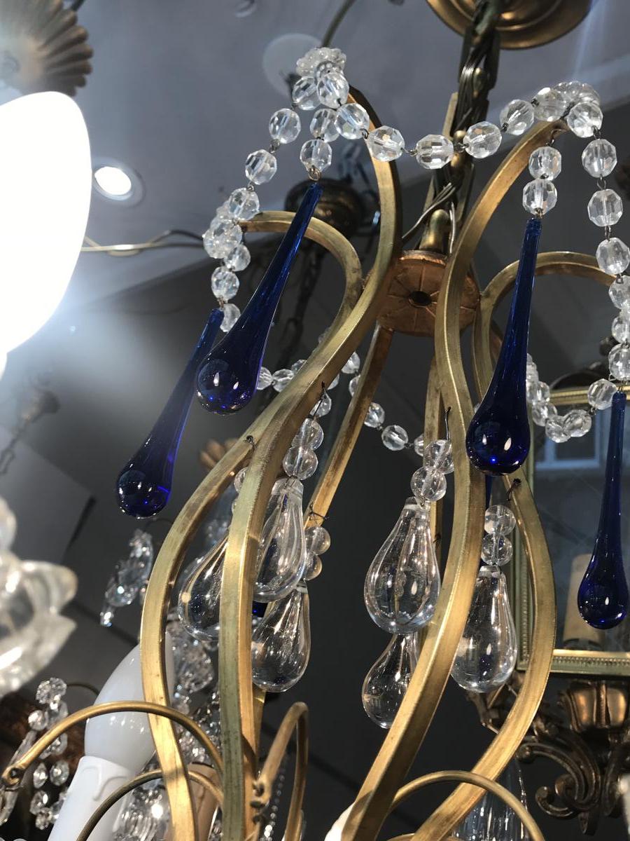 Lustre 6 LumiÈres Pampilles Couleurs Bleu Murano-photo-1