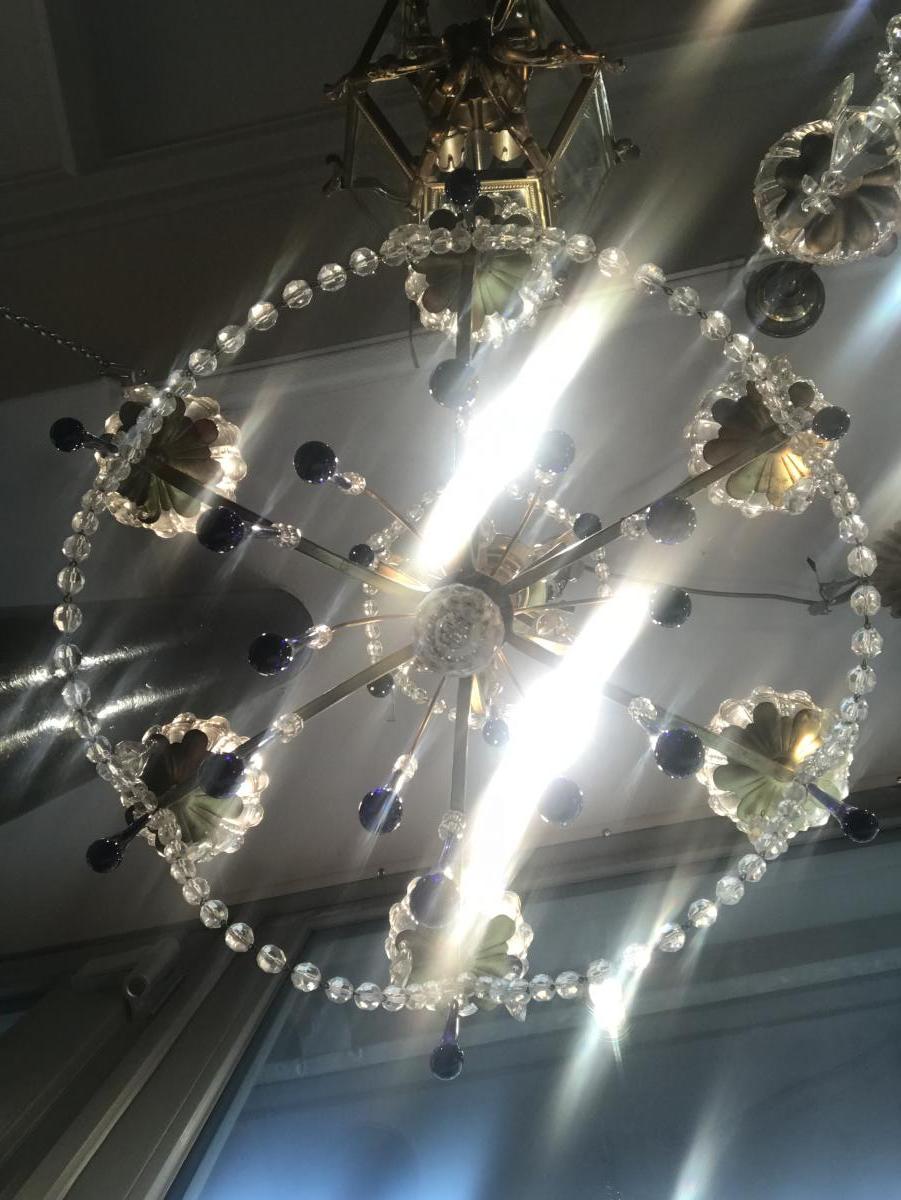 Lustre 6 LumiÈres Pampilles Couleurs Bleu Murano-photo-2