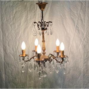 Bronze Chandelier Pampilles 5 Lights