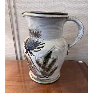 Vallauris Albert Thiry Ceramic Pitcher Vase Thistle 