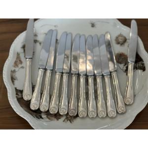 12 Dessert Knives With Sterling Silver Handles By Minerva 