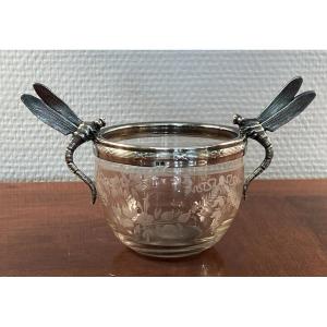  COUPE ART NOUVEAU ANSE LIBELLULES METAL ARGENTE