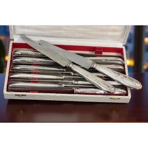 12 Table Knives, Rocaille Louis XV Style, Silver Plated