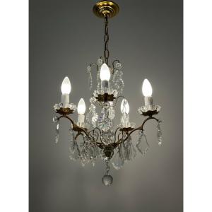 REF120/ Lustre Pampilles Cristal 5 Lumières 