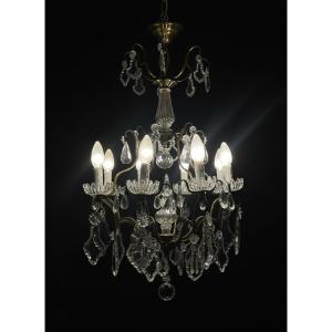 RÉF 129/Lustre Pampilles Cristal 8 Lumières 