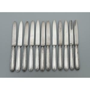 Série 12 Couteaux Argent Fourre Lame Argent Massif H&C