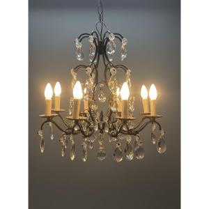 REF 140 / Lustre Fer Forgé Art Déco 8 Lumières Refait a Neuf