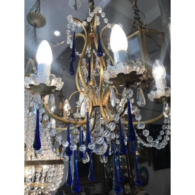 Lustre 6 LumiÈres Pampilles Couleurs Bleu Murano