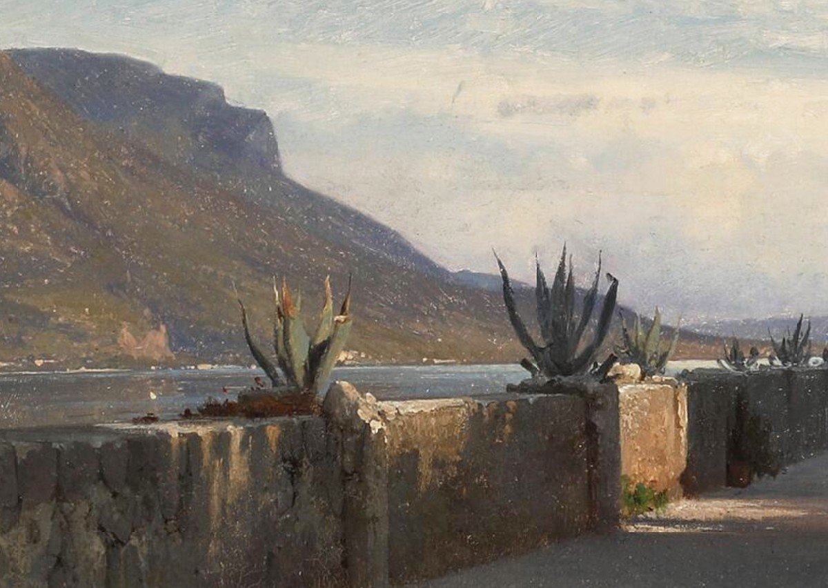Frédérik Rohde (1816-1886) Lac de Côme, une terrasse de la villa Giulia à Bellagio Italie-photo-3