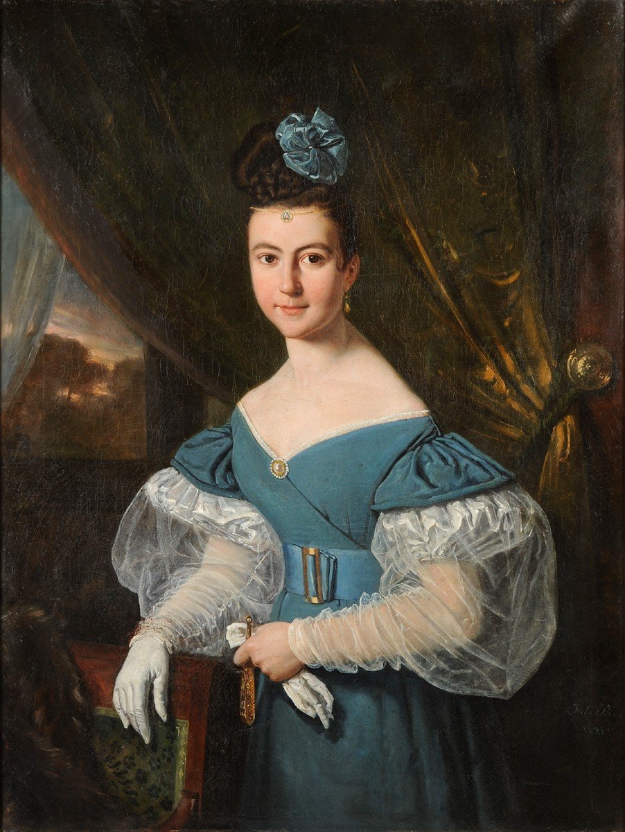 Jules Boilly (1796-1874) Portrait de jeune femme à l'éventail-photo-2
