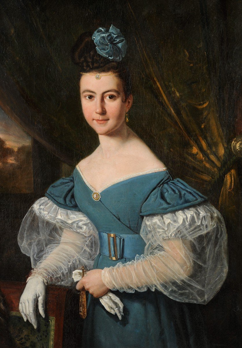 Jules Boilly (1796-1874) Portrait de jeune femme à l'éventail-photo-3