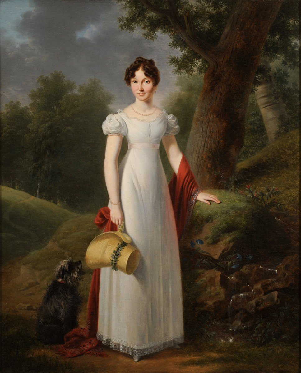 François-Joseph Kinson (1770-1839) Portrait de jeune femme auprès d’une source et son chien-photo-2