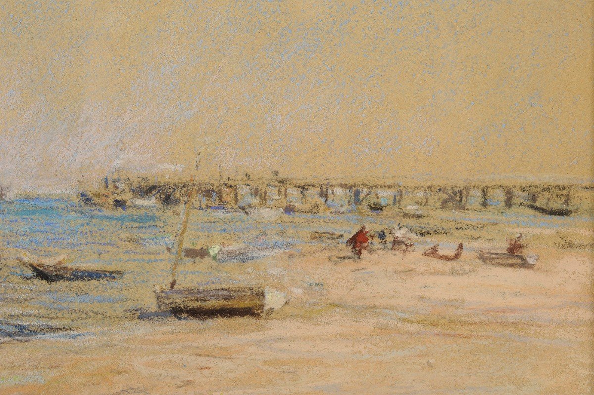 Léon Lhermitte (1844-1925) Arcachon : la jetée Thiers pastel-photo-3