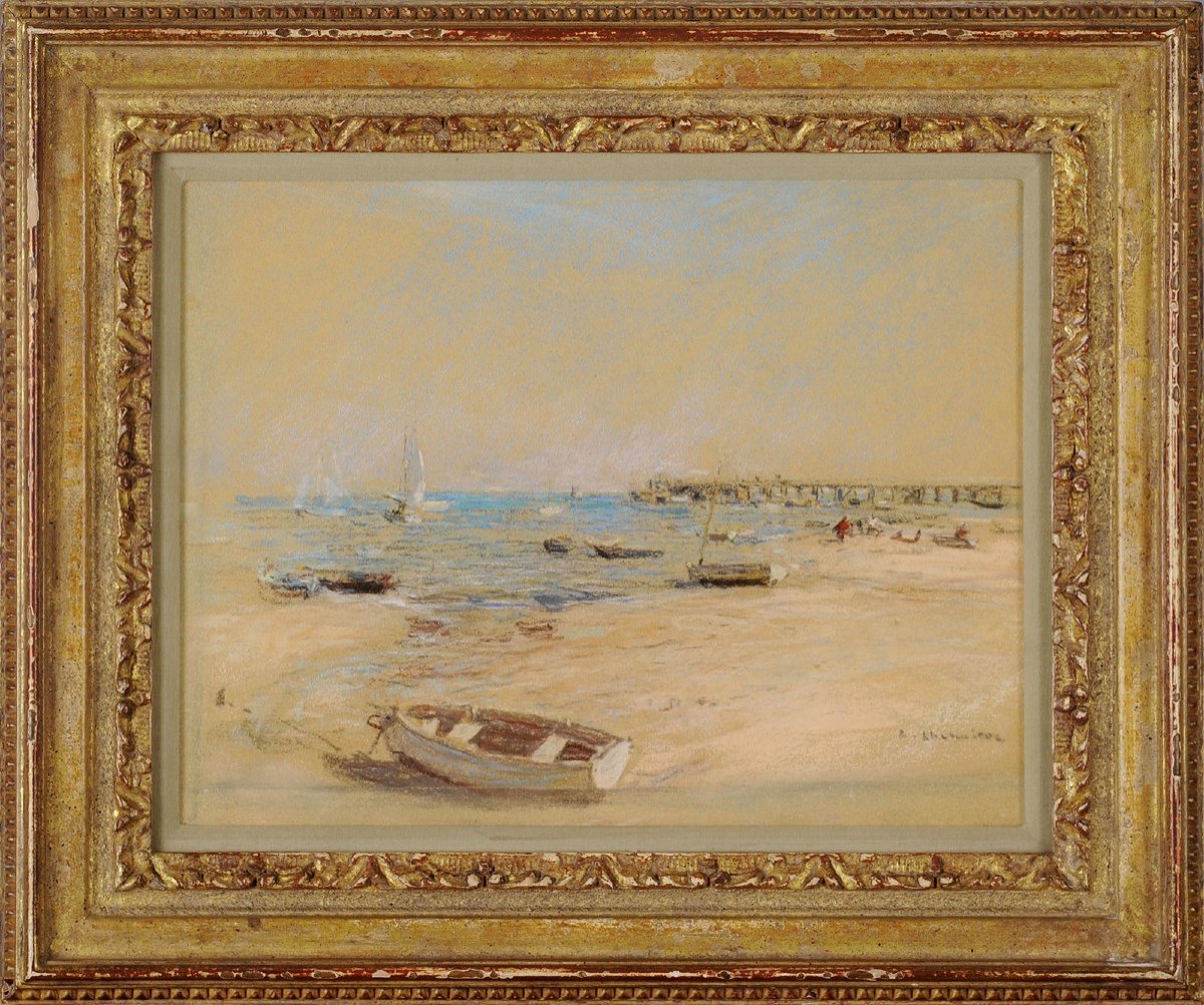 Léon Lhermitte (1844-1925) Arcachon : la jetée Thiers pastel