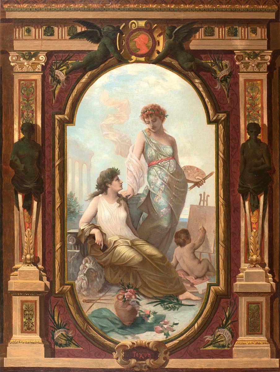 Oscar-Pierre Mathieu, att. à (1845-1881) Allégorie de la peinture et de la sculpture