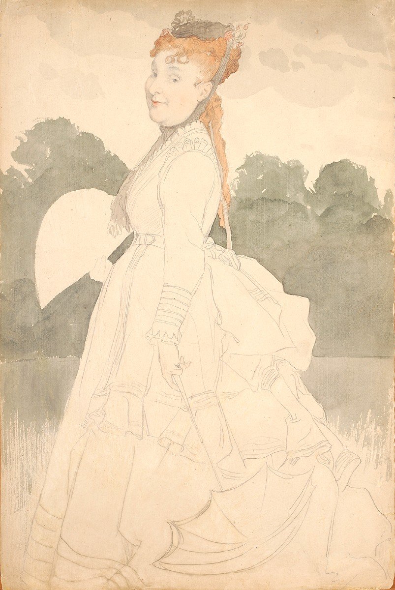 James Tissot (1836-1902) Madame Eugène Pegg On A Walk In Saint Germain Paris
