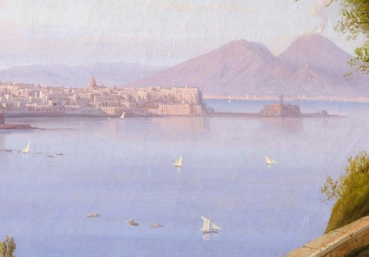 Carl-Wilhelm Götzloff. Att. à (1799-1866) La baie de Naples et le Vésuve depuis le Pausilippe-photo-1