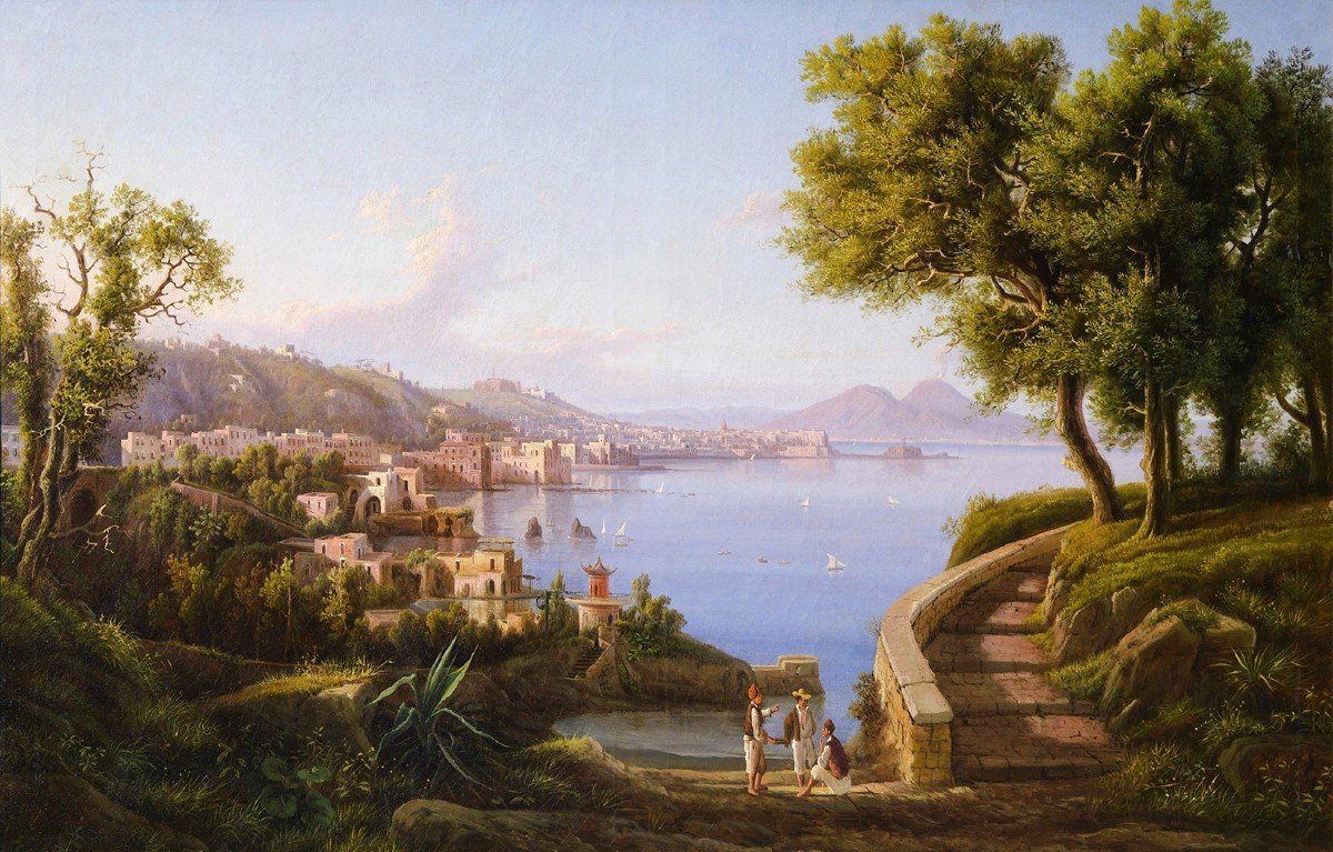 Carl-Wilhelm Götzloff. Att. à (1799-1866) La baie de Naples et le Vésuve depuis le Pausilippe