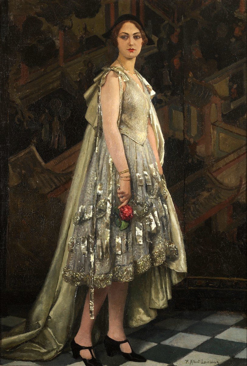 Paul-albert Laurens (1870-1934) The Silver Dress - Portrait Of Hélène Kauffmann-photo-2