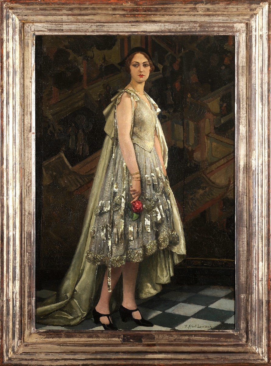 Paul-albert Laurens (1870-1934) The Silver Dress - Portrait Of Hélène Kauffmann