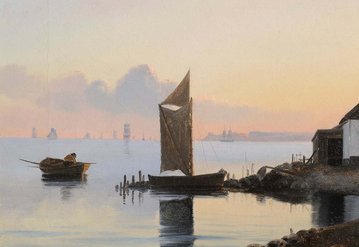 Att. à Carl Emil Baagøe (1829-1902) Bord de mer danois au crépuscule Danemark-photo-3