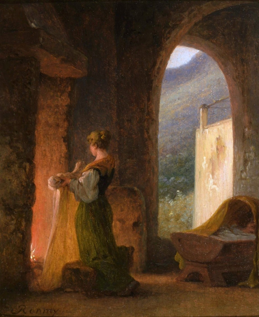 Guillaume Ronmy (1786-1854) Jeune italienne séchant les langes de son enfant Rouen