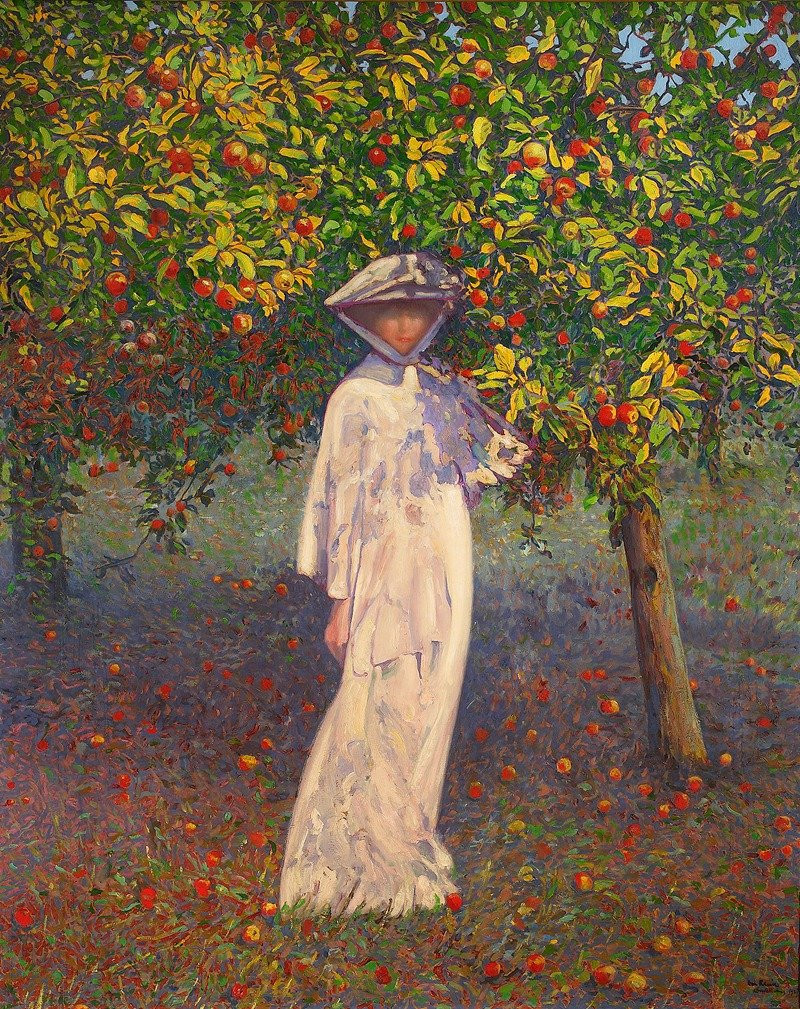 Léon Kamir Kauffmann (1972-1933) Portrait Of A Woman Under The Apple Trees-photo-3