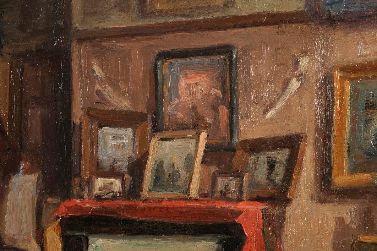 Paul Jean Hugues (1891-1950) Intérieur de collectionneur ou d'atelier-photo-3