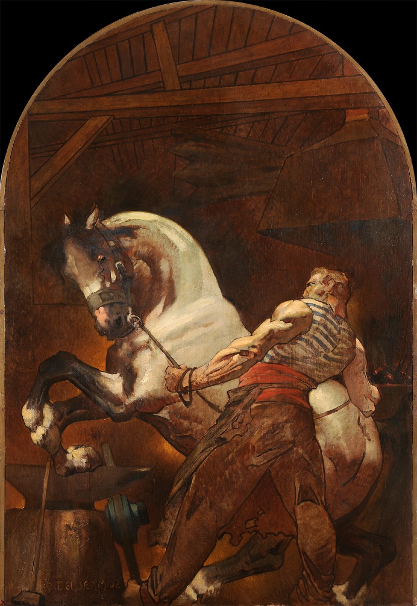 Henri Deluermoz (1876-1943) At The Blacksmith Horse Riding