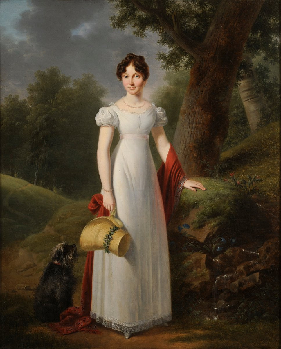 François-Joseph Kinson (1770-1839) Portrait de jeune femme auprès d’une source et son chien-photo-2