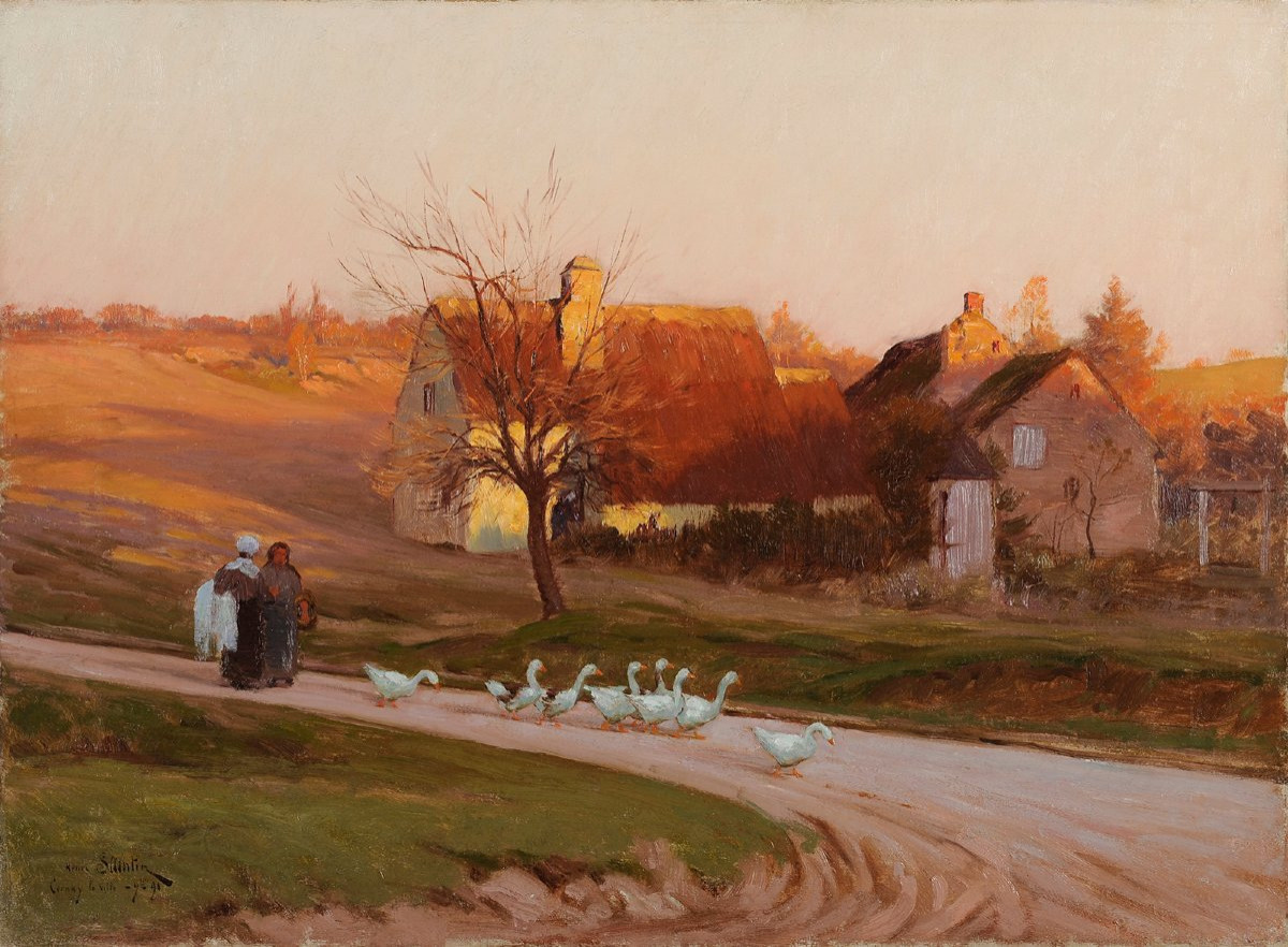 Henri Saintin (1846-1899) Sunset At Cernay La Ville Or The Return Of The Geese-photo-2
