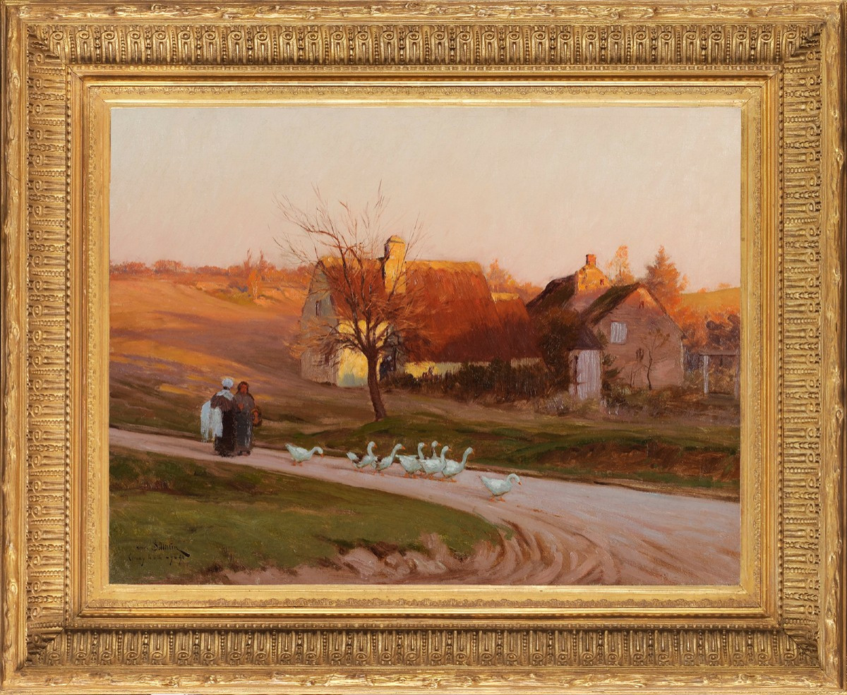 Henri Saintin (1846-1899) Sunset At Cernay La Ville Or The Return Of The Geese