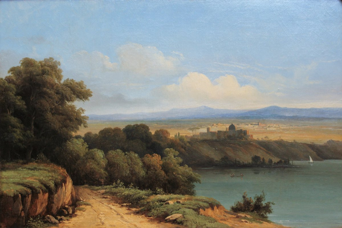 Antoine-claude Ponthus-cinier (1812-1885) Lake Albano Castel Gandolfo Italy-photo-2