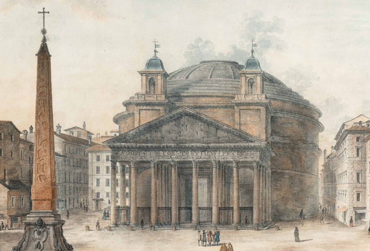 Victor-jean Nicolle (1754-1826) Rome, The Lively Place Du Panthéon - Piazza Del Rotonda -photo-3