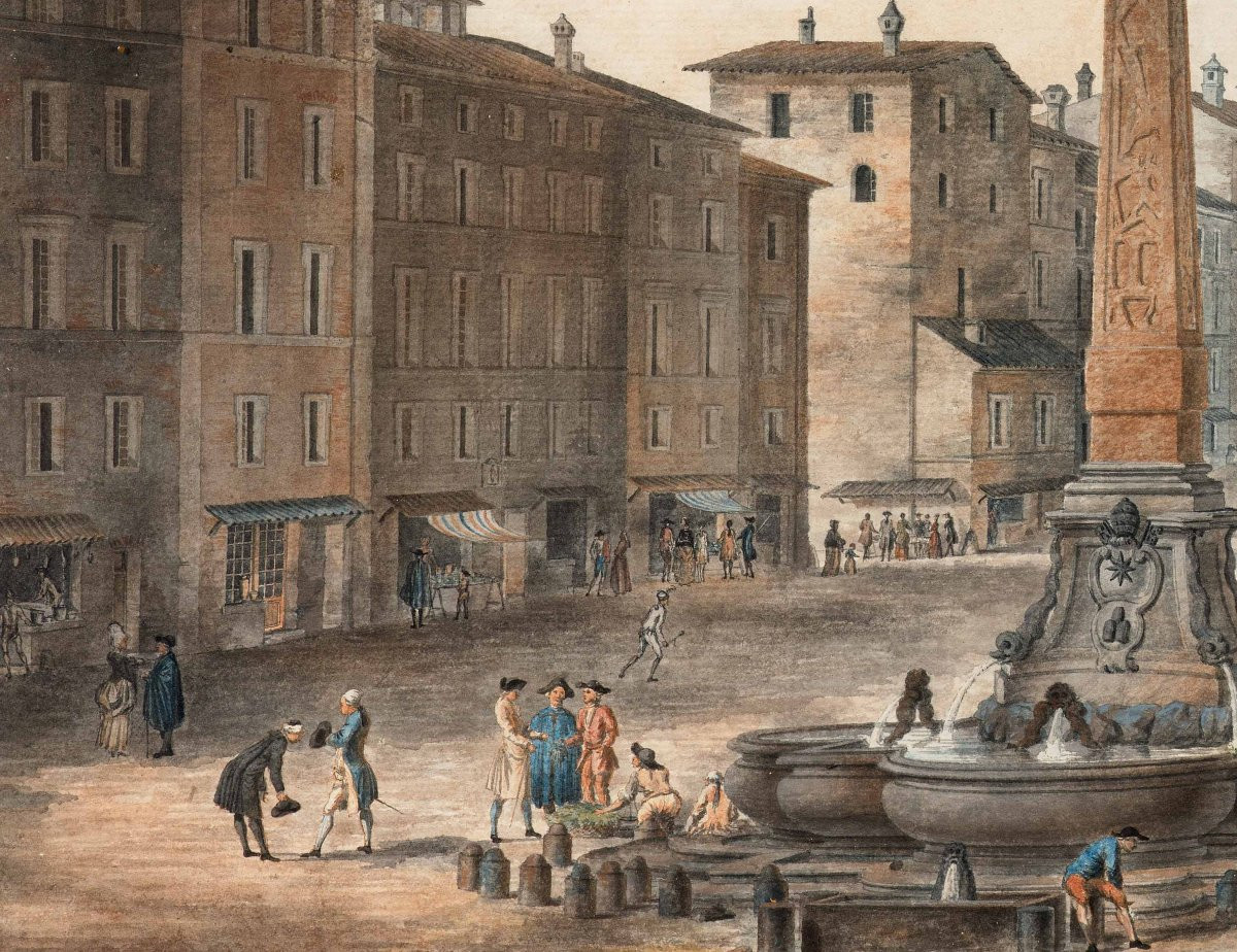 Victor-jean Nicolle (1754-1826) Rome, The Lively Place Du Panthéon - Piazza Del Rotonda -photo-4