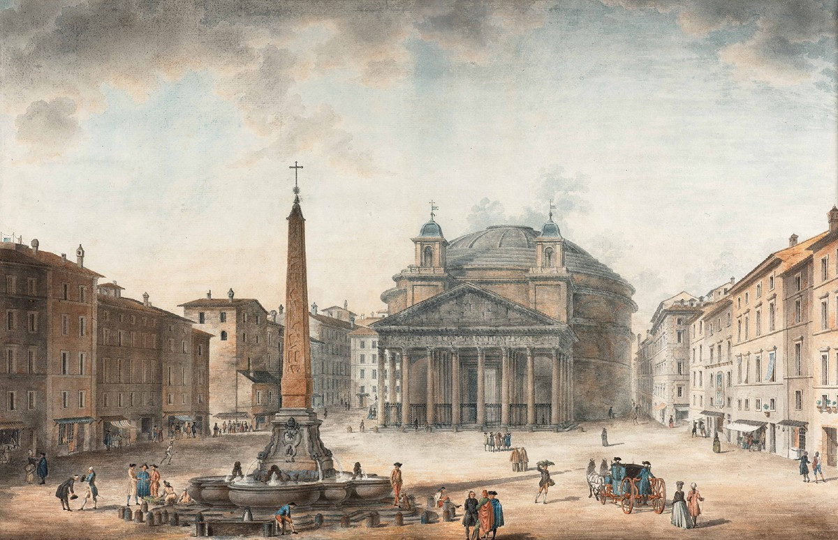 Victor-jean Nicolle (1754-1826) Rome, The Lively Place Du Panthéon - Piazza Del Rotonda 