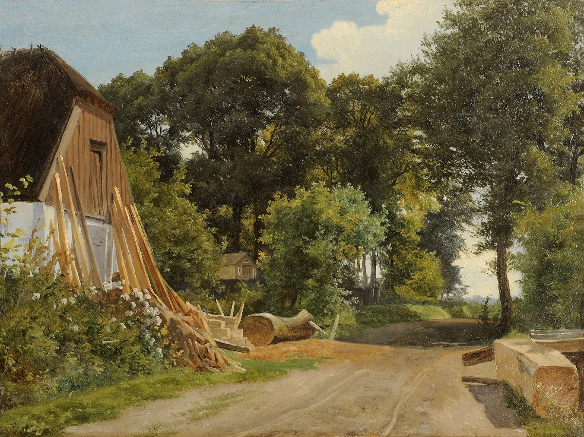 Frédérik Kraft (1823-1854) A Sawmill Near A Logging Road In Denmark
