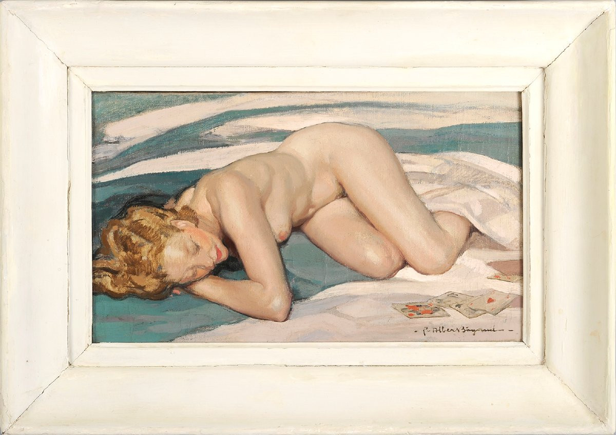 Pierre-albert Bégaud (1901-1956) End Of A Card Game Nude Portrait Of A Woman-photo-2
