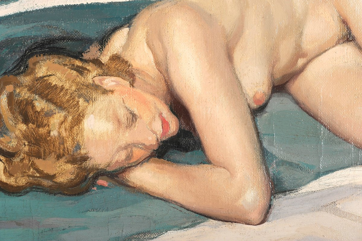 Pierre-albert Bégaud (1901-1956) End Of A Card Game Nude Portrait Of A Woman-photo-3