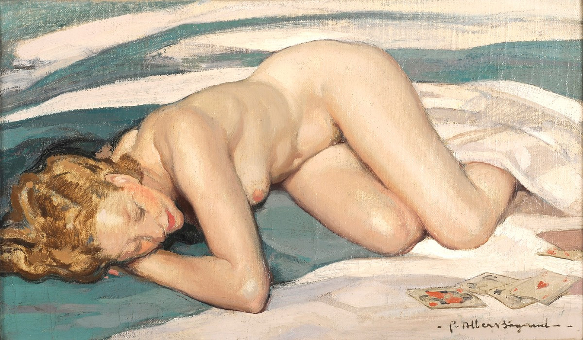 Pierre-albert Bégaud (1901-1956) End Of A Card Game Nude Portrait Of A Woman