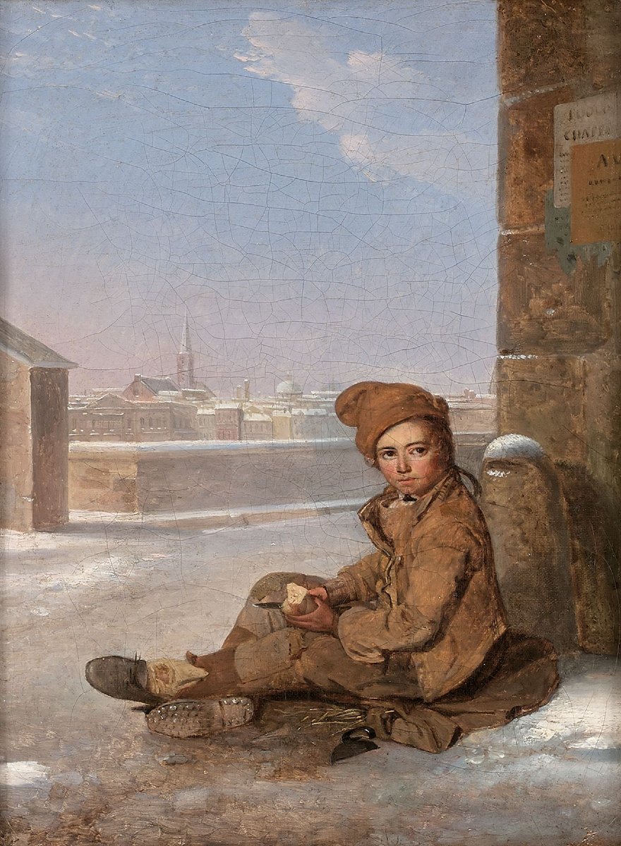 Pierre Duval Lecamus (1790-1854) Petit ramoneur assis dans la neige - Portrait enfant-photo-2