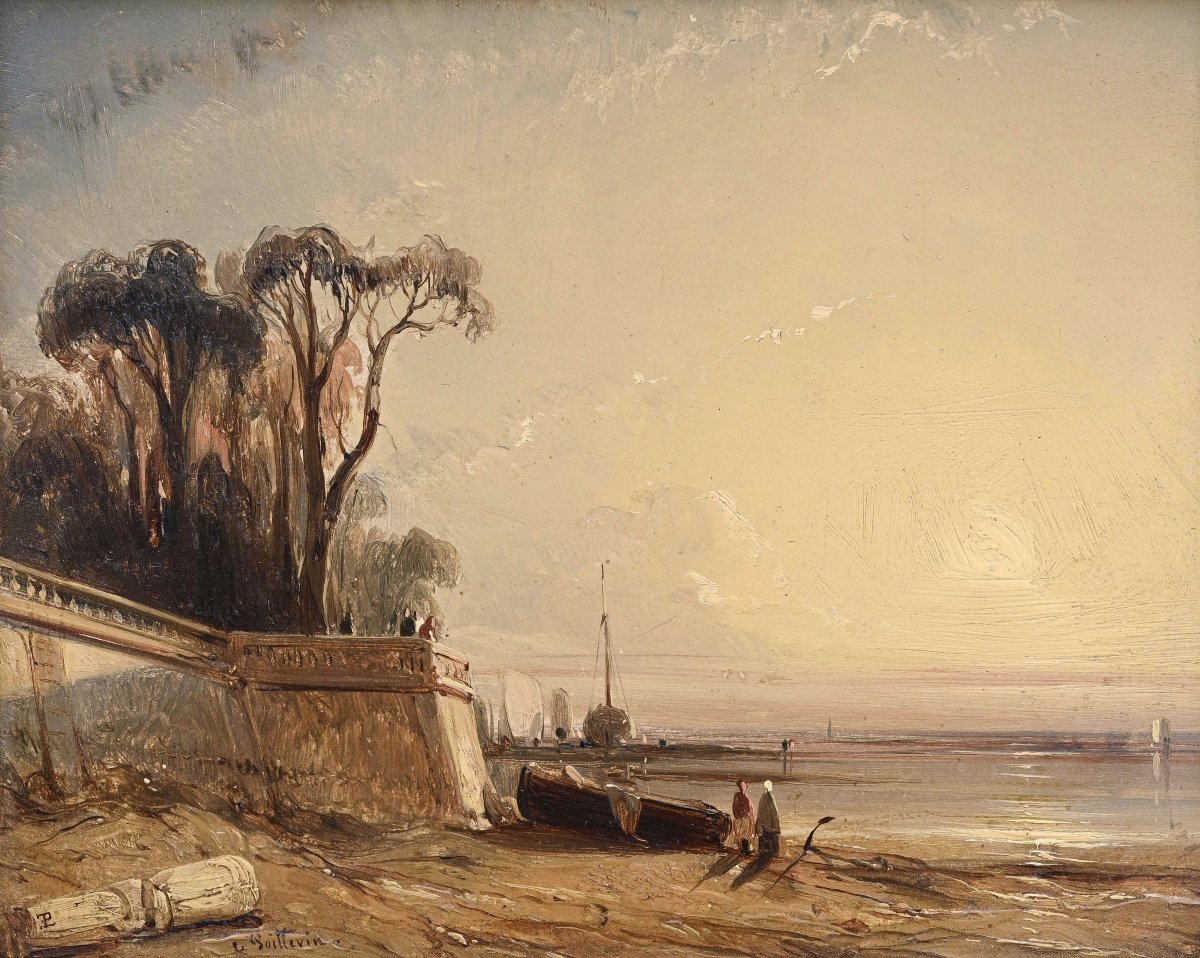 Eugène Le Poittevin (1806-1870) Sunset By The Sea-photo-2